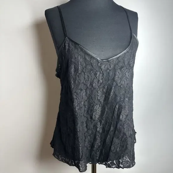 Vintage 90s Wonderline Lingerie Womens NY Black Sheer Lace Cami Tank Size Medium - Picture 3 of 6